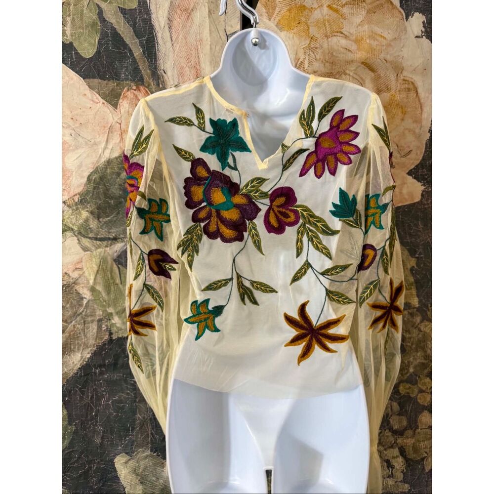 Anthropologie The Layla Long-Sleeve Appliqué Mesh Blouse Size S - Picture 9 of 9